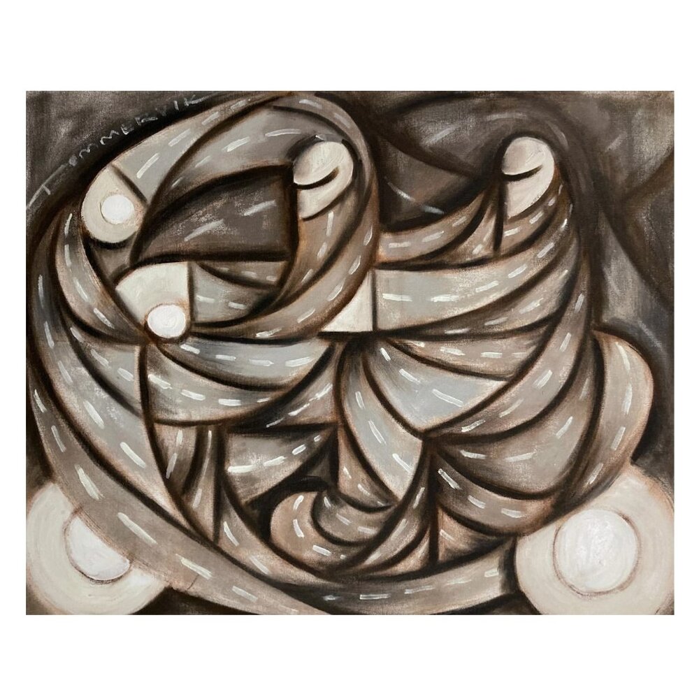 Motorcyclists On The Highway Original Painting by Tommervik 20" x 16" Abstract